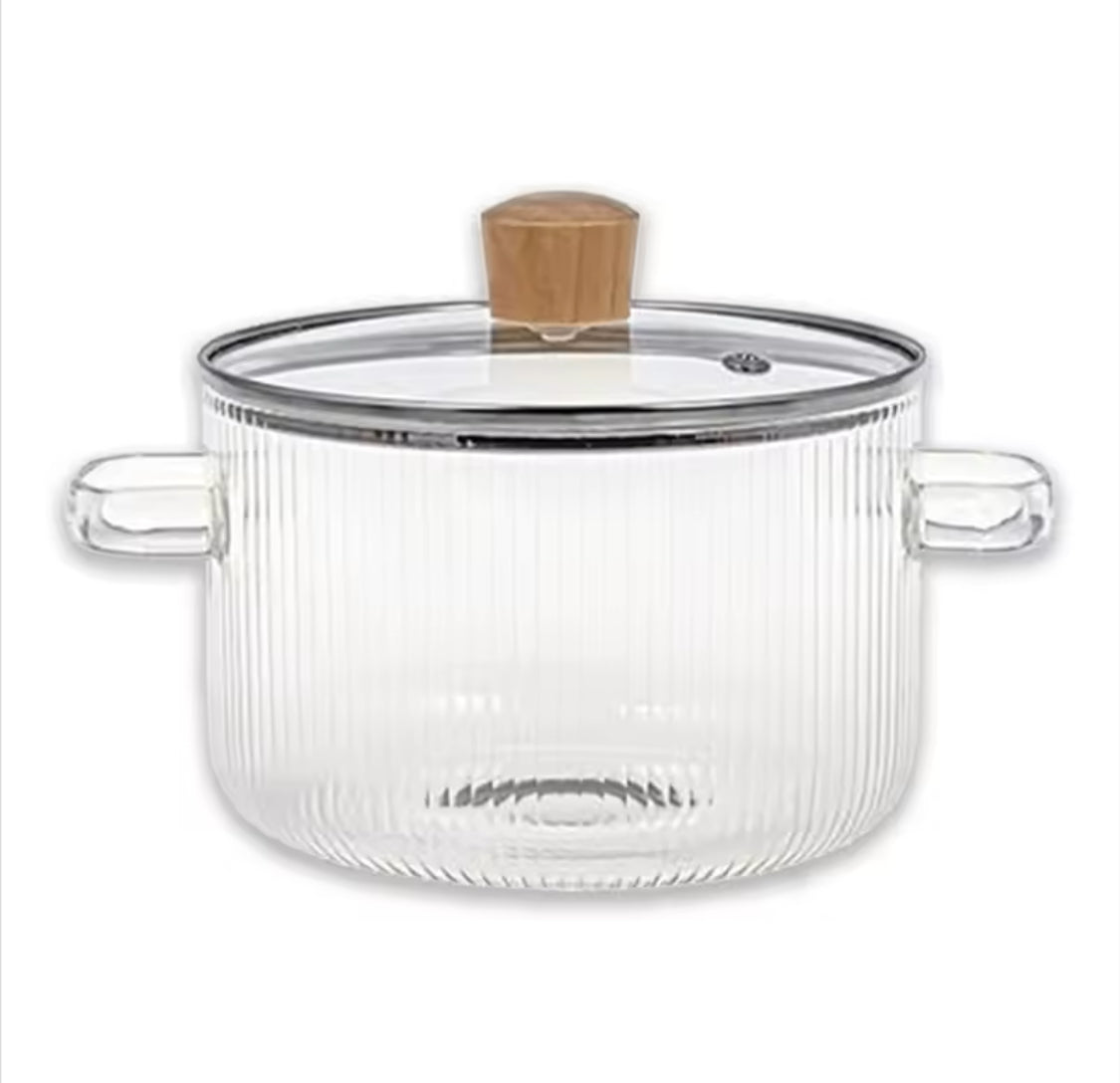 Durable Cooking Glass Pot With Lid, Dual Handles Glass Simmer Pot, Heat Resistant Transparent Cookware, Kitchen Cooking Tool Durable Cooking Glass Pot With Lid, Dual Handles Glass Simmer Pot, Heat Resistant Transparent Cookware, Kitchen Cooking Tool